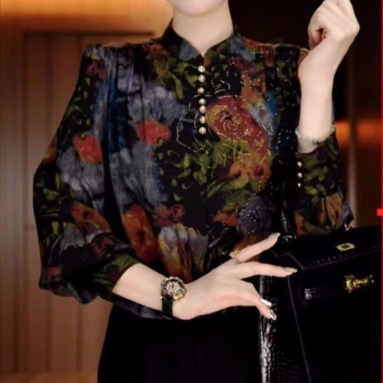 新高端印花女显瘦显白百搭减龄气质时尚套头上衣