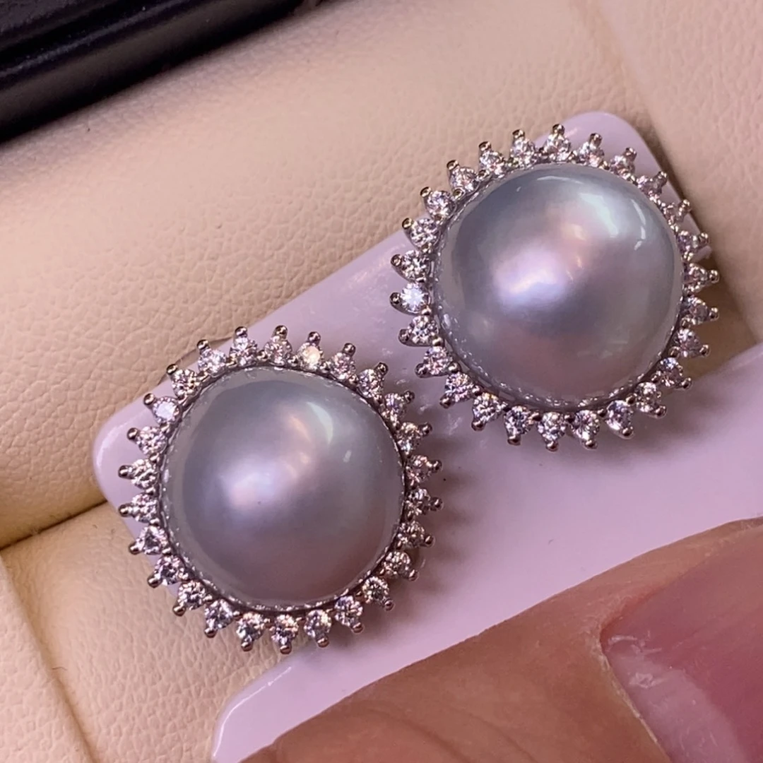 银S925镶嵌耳饰海水珍珠