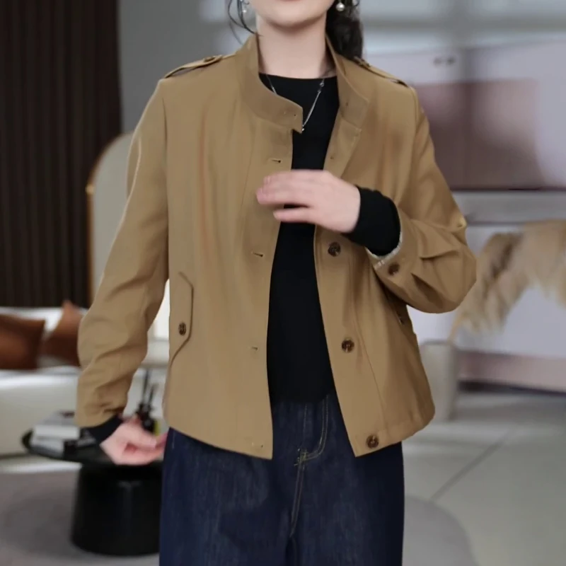 英伦风高级感夹克短外套女2025秋冬新款时尚立领宽松休闲显瘦风衣