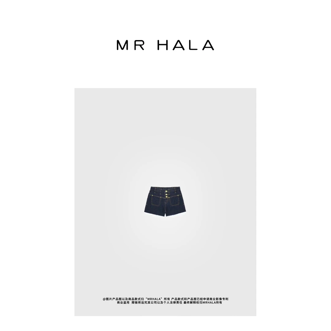 MRHALA 合和多扣靛蓝丹宁口袋短裤女 LK60614