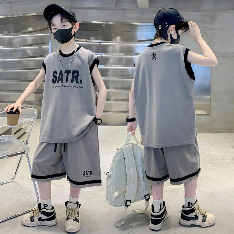 男童夏季套装儿童服装衣服夏装无袖速干透气薄款运动两件套童装