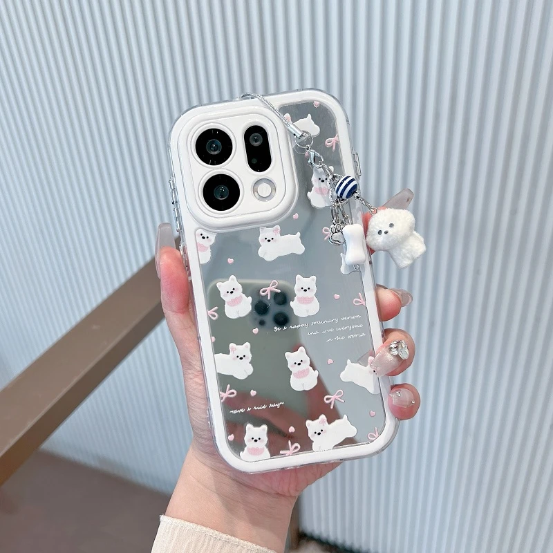 适用于oppofindx9手机壳新款镜面爱心蝴蝶结可爱小狗全包防摔女款