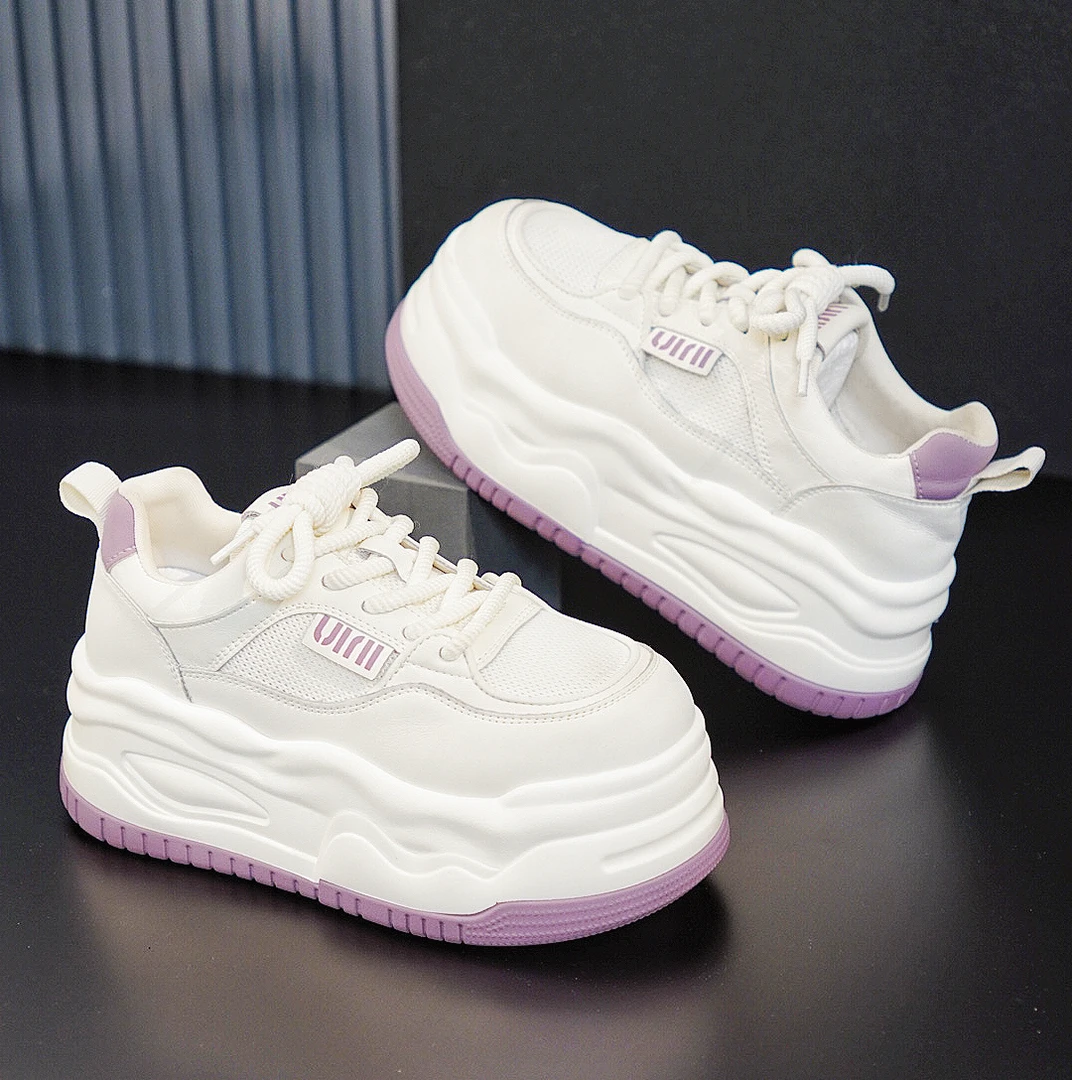 2025新款网面厚底小白鞋女舒适百搭休闲运动鞋小个增高面包鞋z