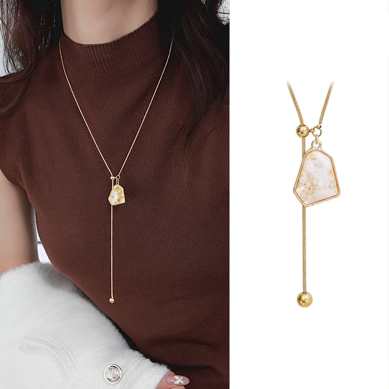 钛钢项链 不规则几何吊坠毛衣链女2025新款轻奢小众秋冬长款项链