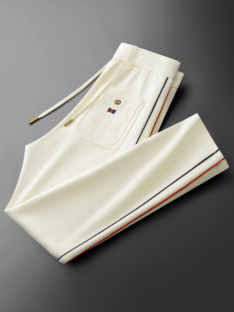 秋季时尚男士潮流时尚立体压胶撞色拼接男士运动直筒卫裤休闲裤男