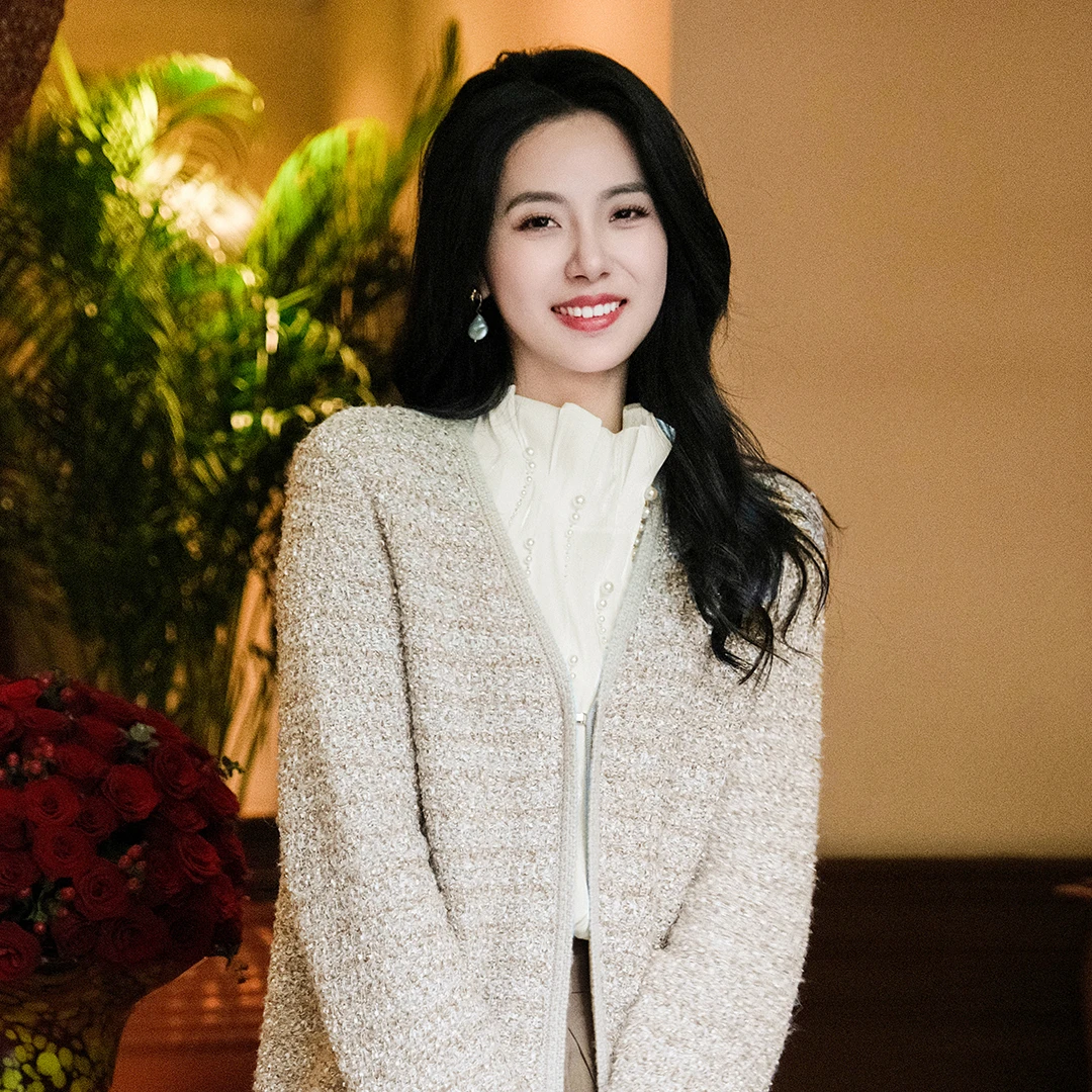 谭飞【高光花纱开衫】早春新款V领精致气质羊毛针织衫上衣女