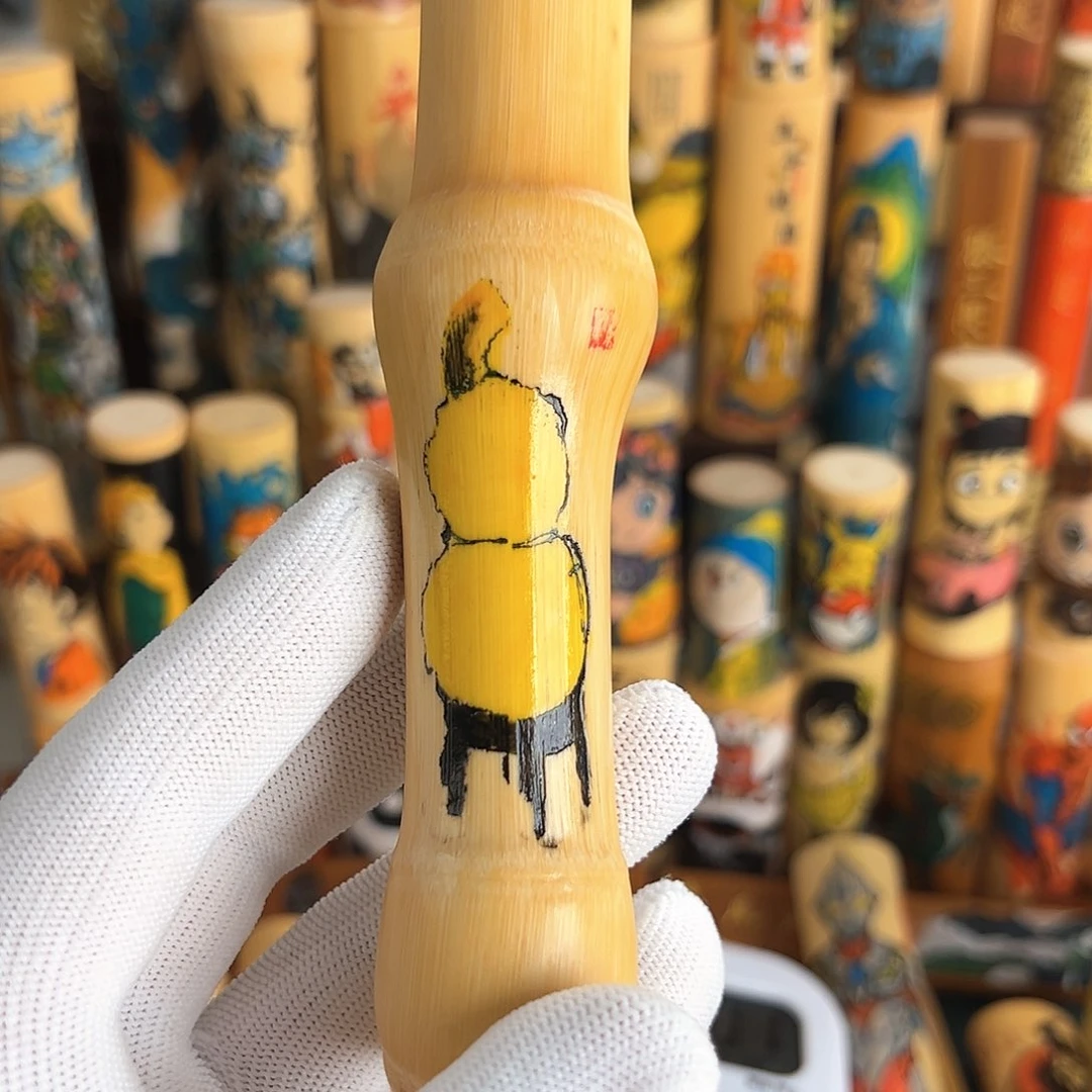 葫芦手绘实心竹手把件