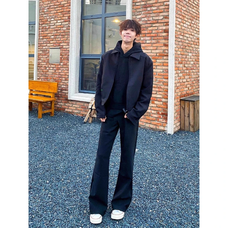 黑色柳叶弯刀西裤男款春秋季cleanfit穿搭裤子修身显瘦直筒微喇裤