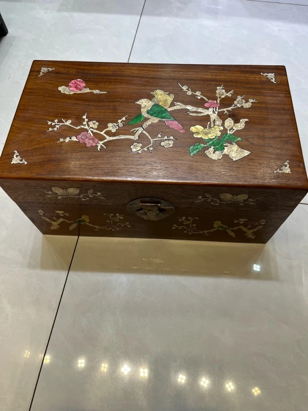 老物件花梨木50公分大箱，螺钿镶嵌喜鹊登梅收纳箱首饰箱
