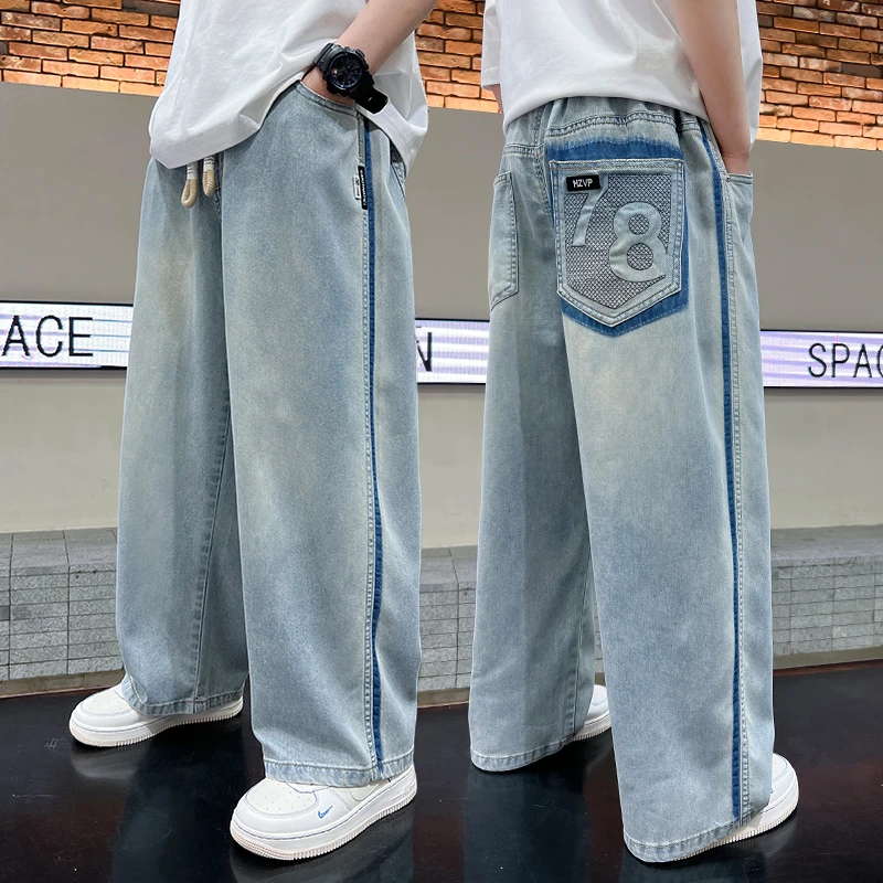 儿童夏装2025新款男孩浅色牛仔裤中大童韩版老爹裤男孩休闲防蚊裤