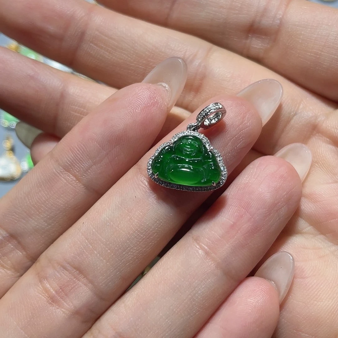 翡翠18K金镶嵌吊坠(不含链)