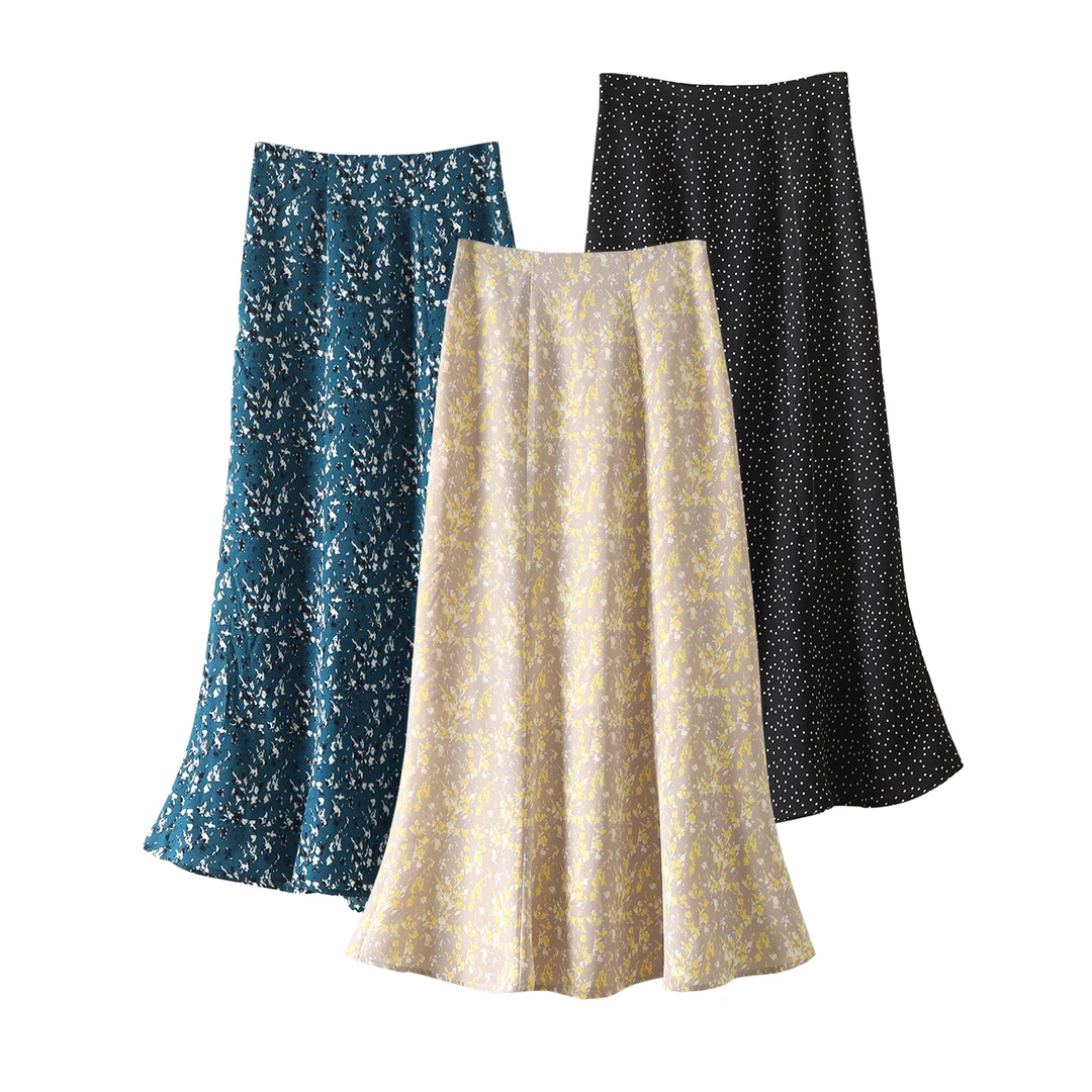 阳光小屋 韩国进口料哦！可盐可甜~高级感印花雪纺鱼尾半身裙~