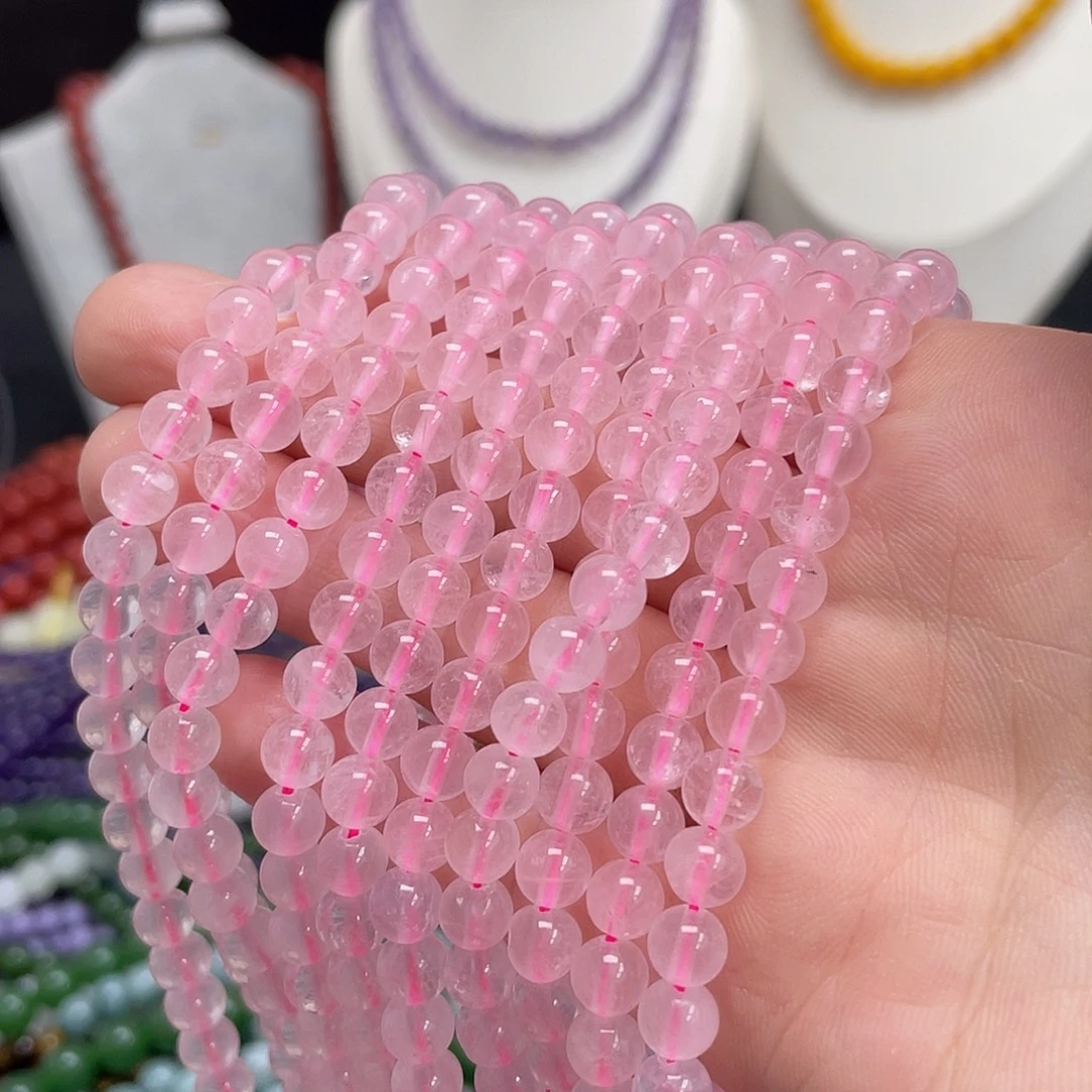 未镶嵌半成品玛瑙/玉髓冰透粉水晶6m散珠