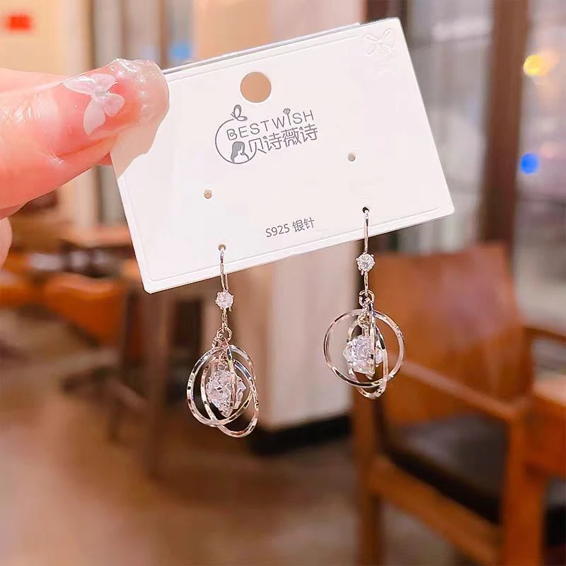 钨合金锆石耳饰 新款时尚轻奢简约锆石耳环