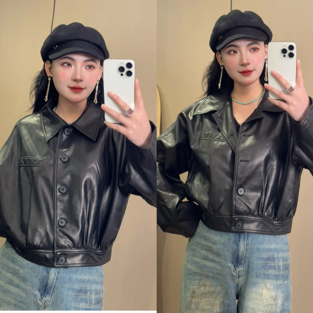 27207-短款防风气质复古上衣皮衣外套