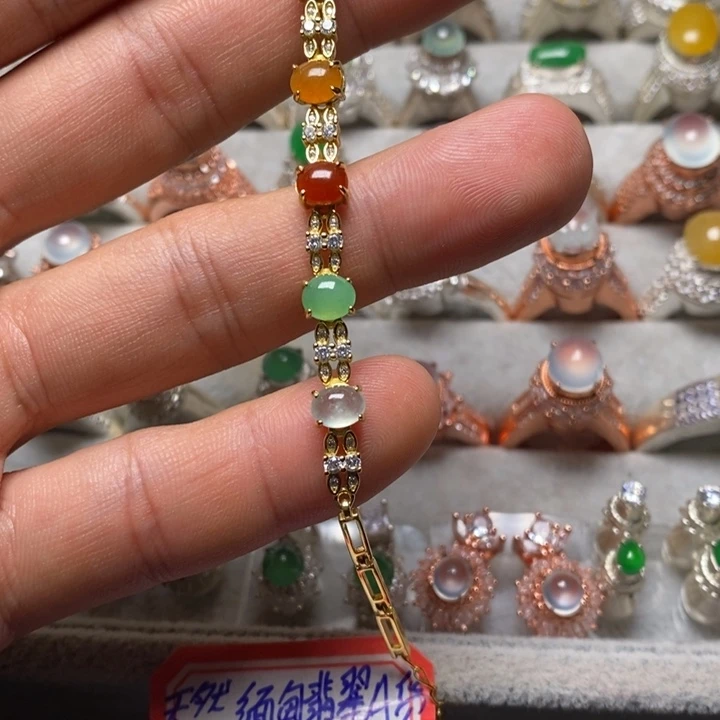 翡翠手链银S925镶嵌手链