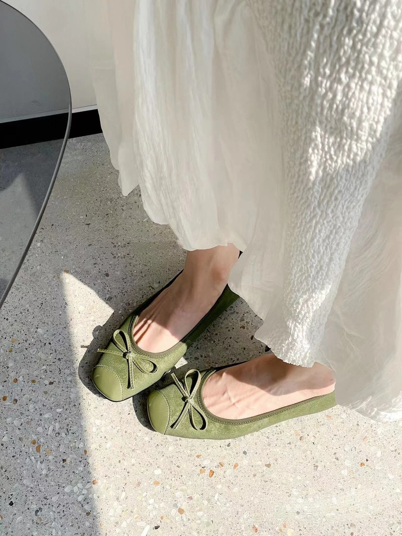 【Hua】573夏季新款百搭浅口软底鞋舒适平底一脚蹬方头鞋