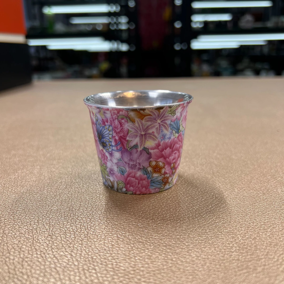德化云仓 珐琅彩万花直口银主人杯-4248（直播专享）