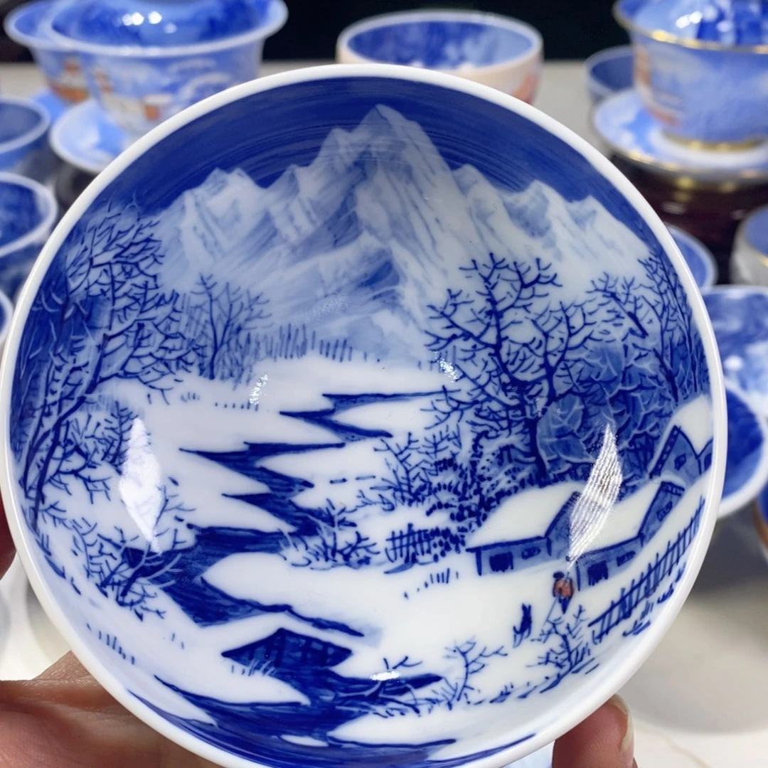 瓷片随*吧青花雪景主人杯杯