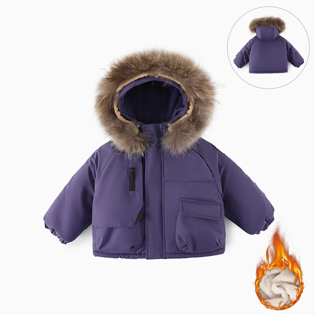 【毛领可拆卸】儿童棉服冬季新款男童韩版加绒夹棉工装派克服AW117