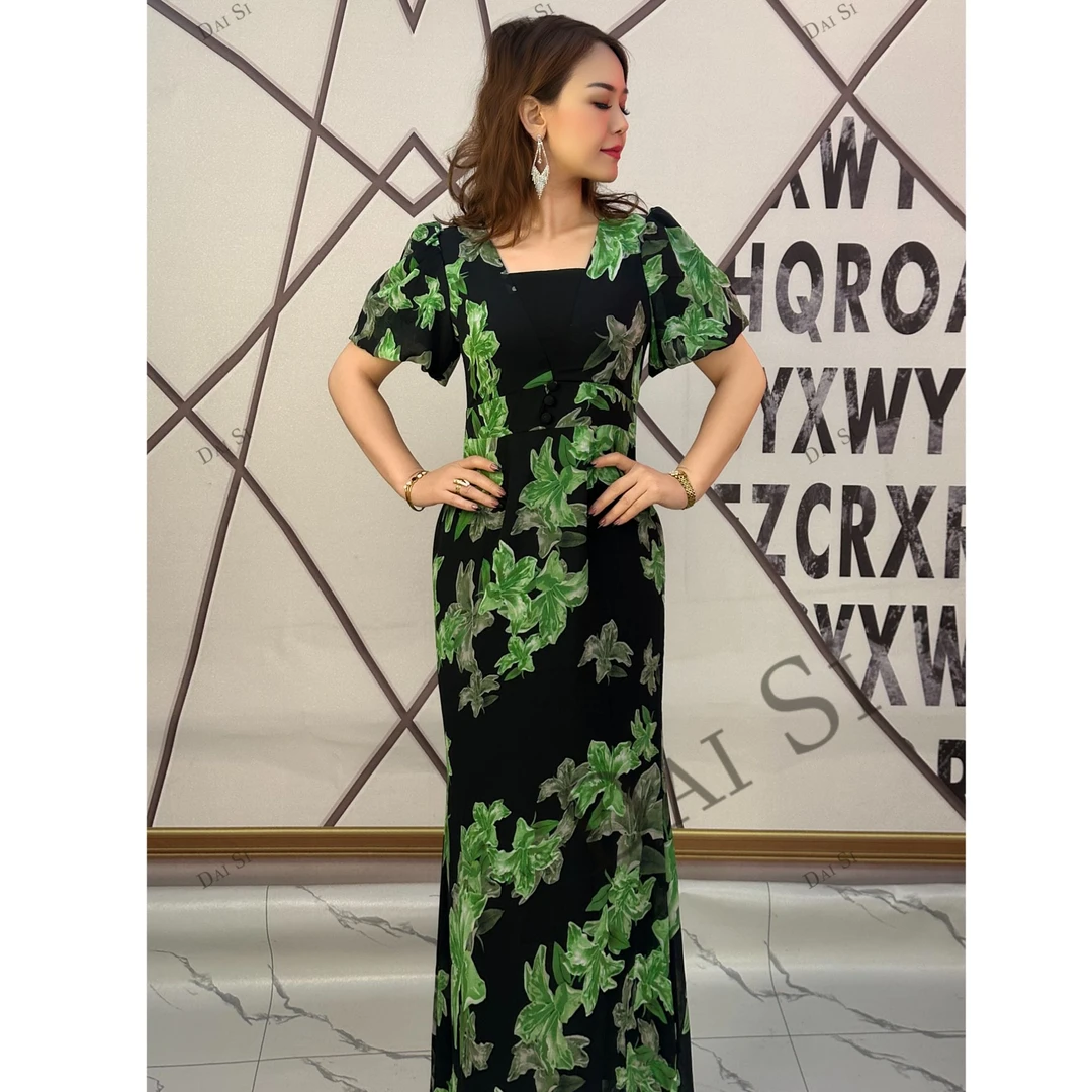 8799【DaiSi厂家直发】新款时尚法式夏季大花朵碎花气质女装连衣裙