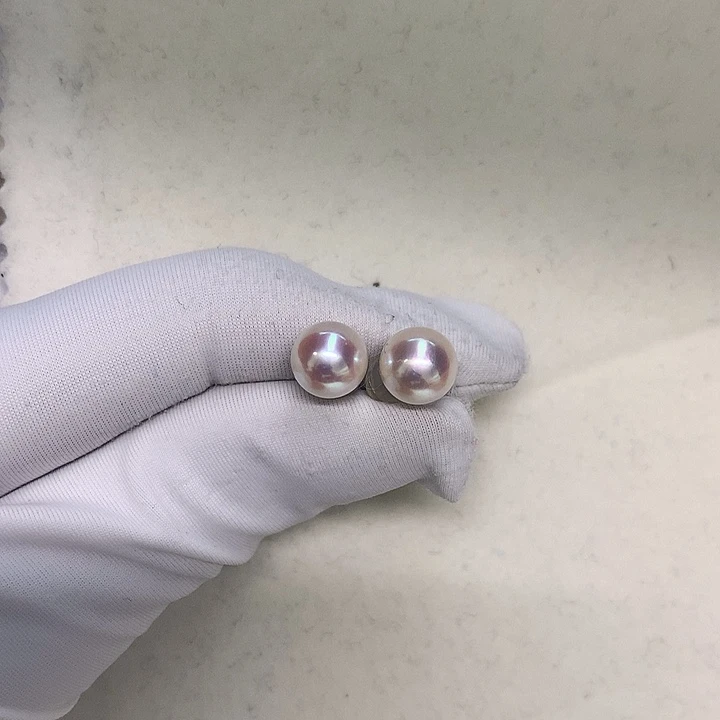 海水珍珠耳钉7.5-818K金镶嵌