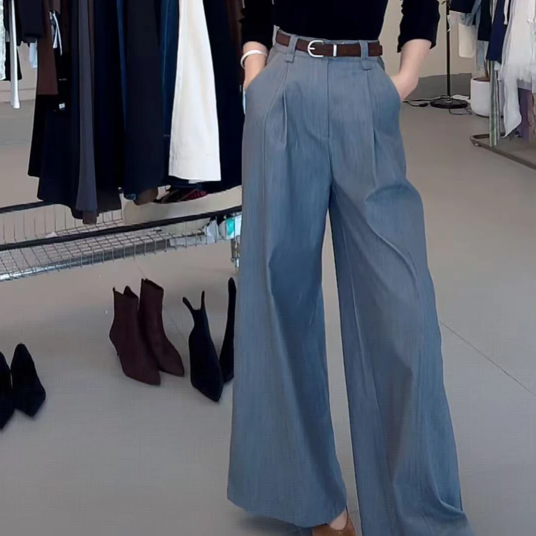 灰色阔腿裤小个子垂感休闲直筒裤显瘦梨形身材拖地裤#831-1