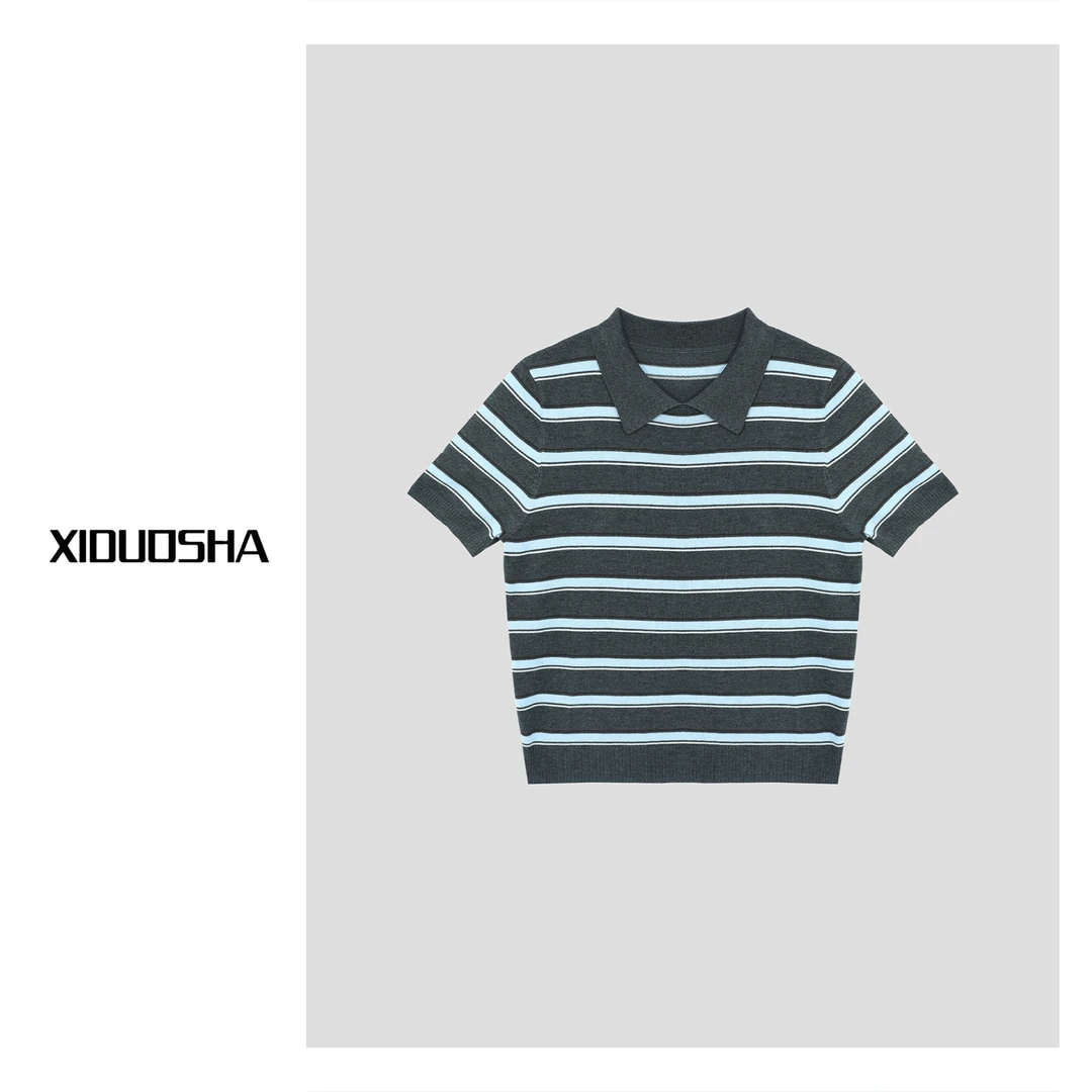 XIDUOSHA/喜朵莎经典款翻领针织条纹上衣 XDS1568
