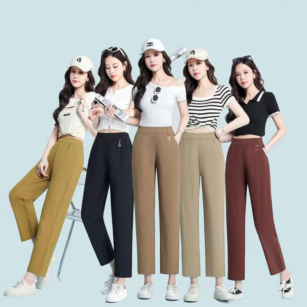 2502女士春夏中老年薄款面膜裤高腰九分百搭显瘦直筒休闲裤宽松