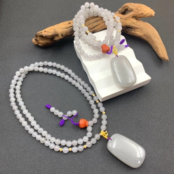 和田玉无事牌珠链-多样性发一-250604047【尺寸约5mm】