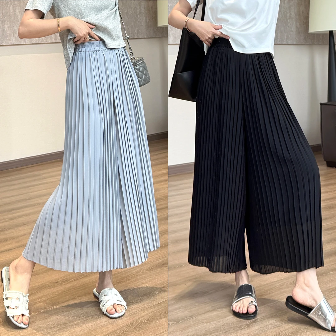 【重工双层百褶裙裤】轻盈垂顺遮肉显瘦阔腿裤凉感飘逸透气8分裤