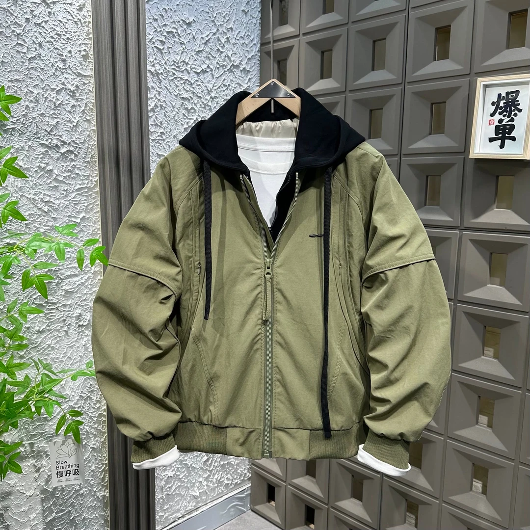 【清仓】  秋季拼接夹克时尚宽松工装假两件外套痞帅潮男百搭上衣