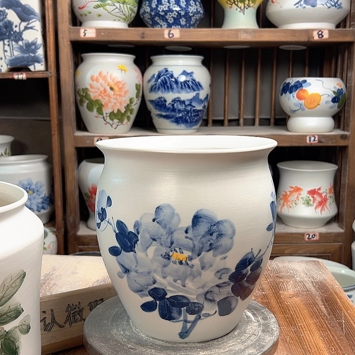 陶圆口兰兰牡丹陶瓷