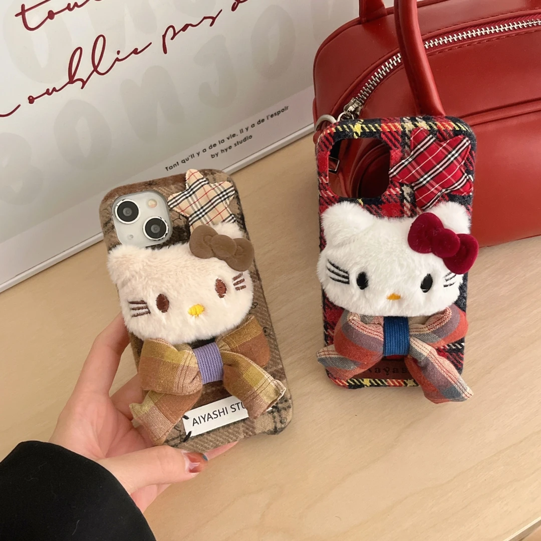 酒红毛绒围巾kt猫适用苹果16promax手机壳17Promax新年12/13/14/1