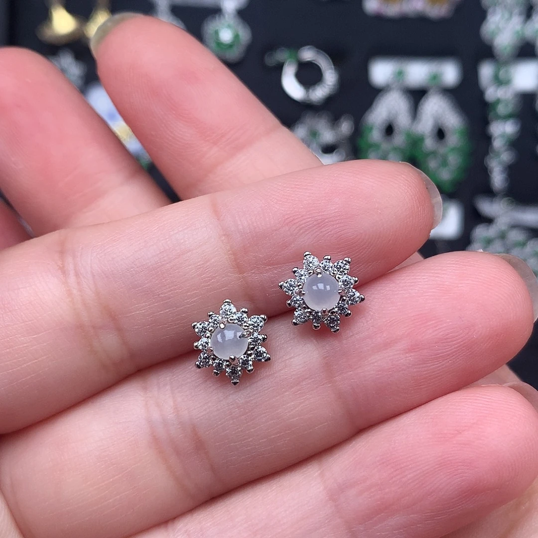 翡翠银S925镶嵌耳饰