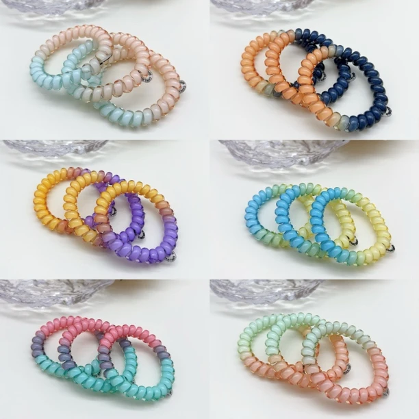 03498 好啊商店 渐变色电话线头绳组合三个装，六色