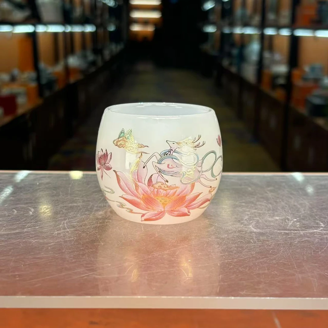 沐雨茶器 鹿有你琉璃杯茶杯品茗杯简约家用加厚防烫客杯-5204