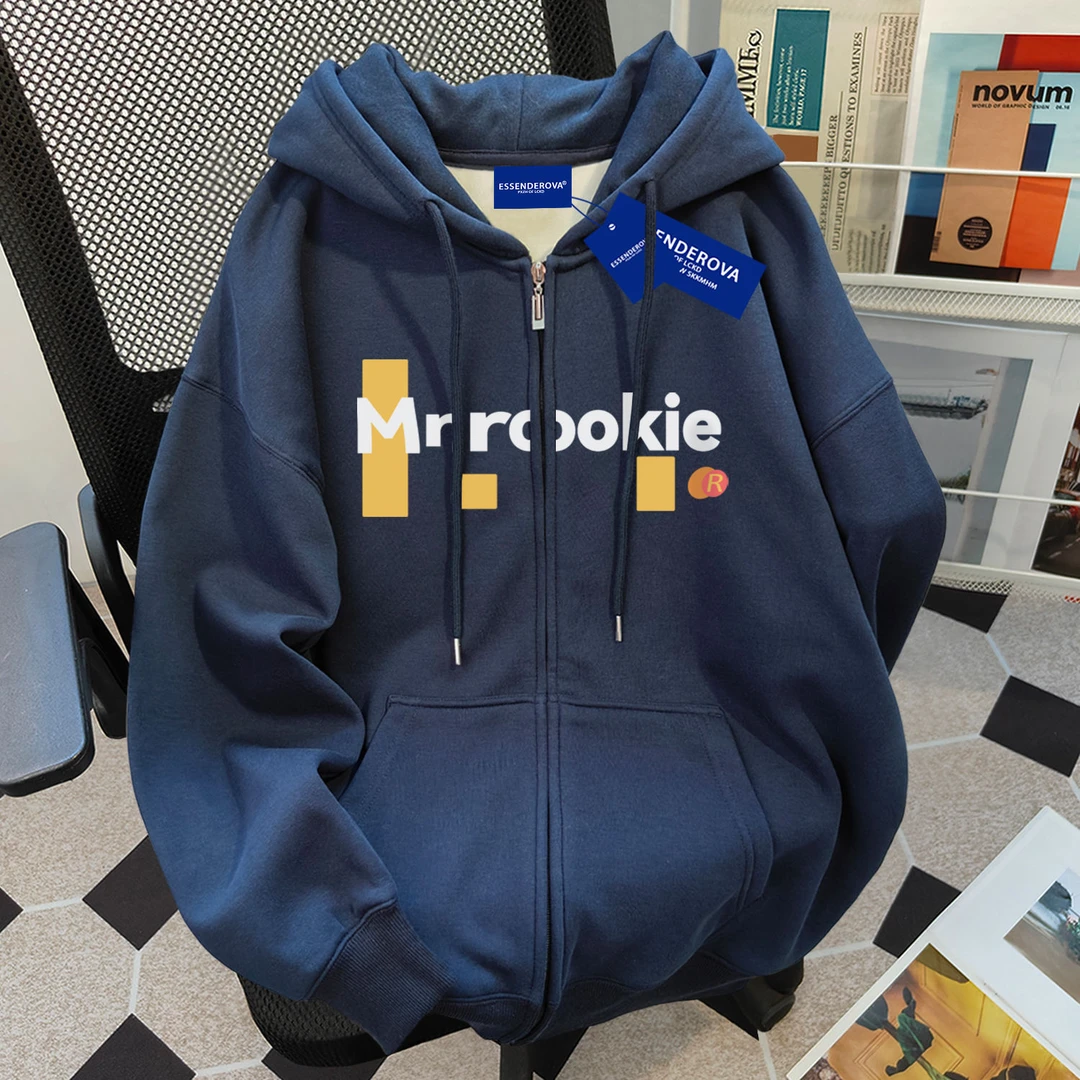 大码男装300斤美式拉链开衫连帽卫衣男秋冬加绒加厚宽松重磅外套