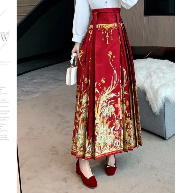 高端印金妆花马面裙套装女春秋新款红色长裙小个子中式国风裙子春