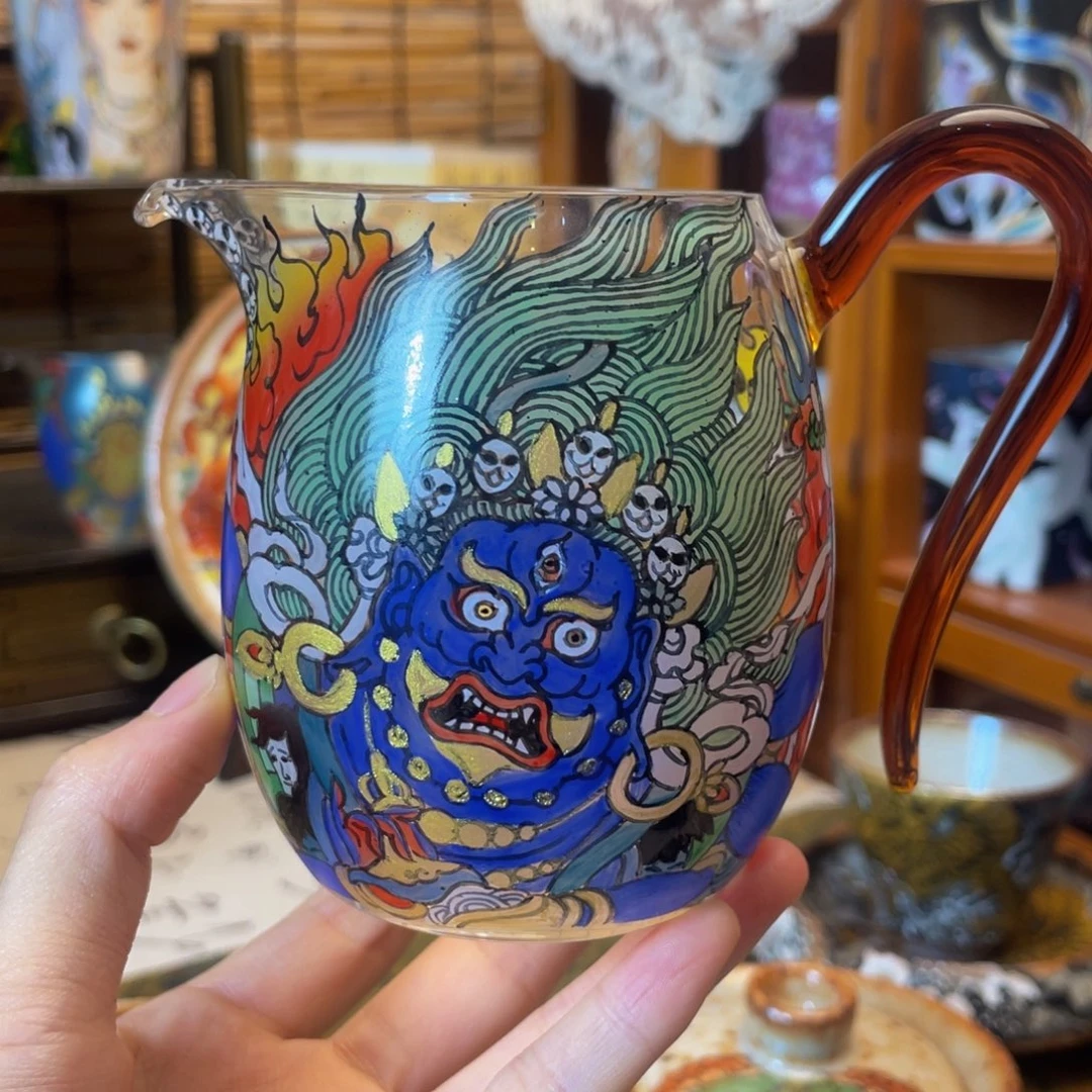 大黑天手绘玻璃公道杯
