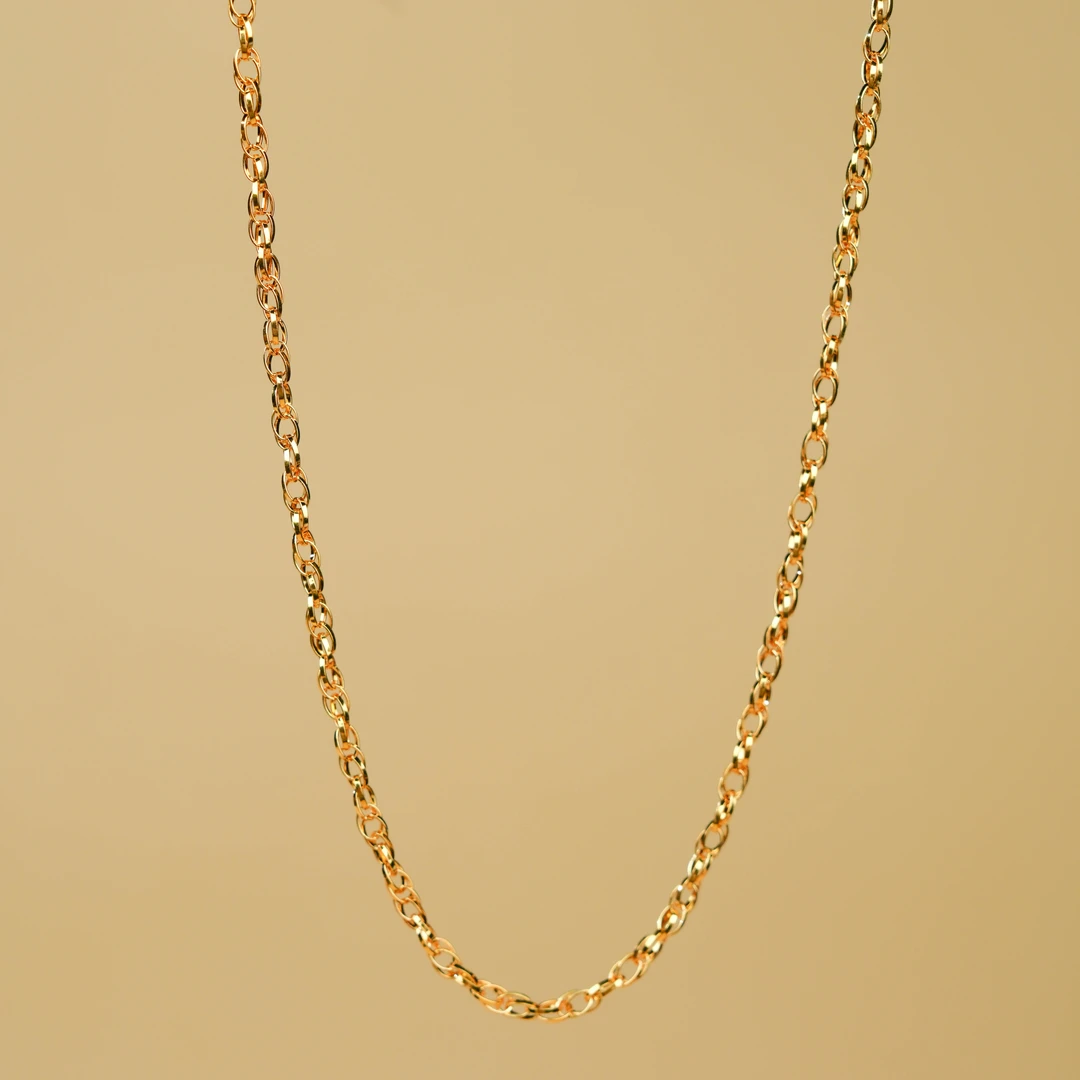 链子足银 足银水波纹素链金色简约时尚