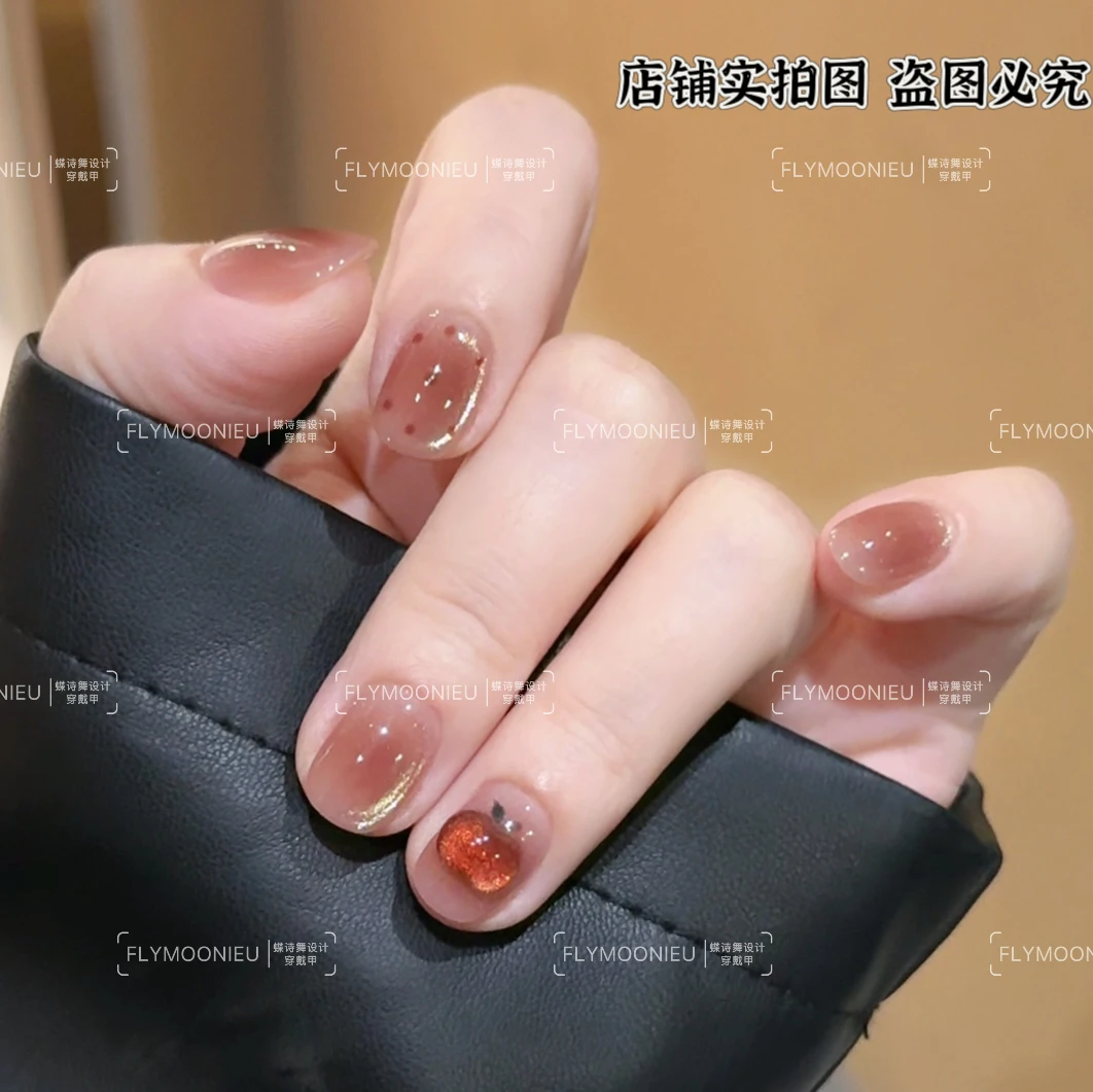 苹安喜乐 蝶诗舞 纯手工定制美甲贴片 圣诞节可爱苹果穿戴甲10片