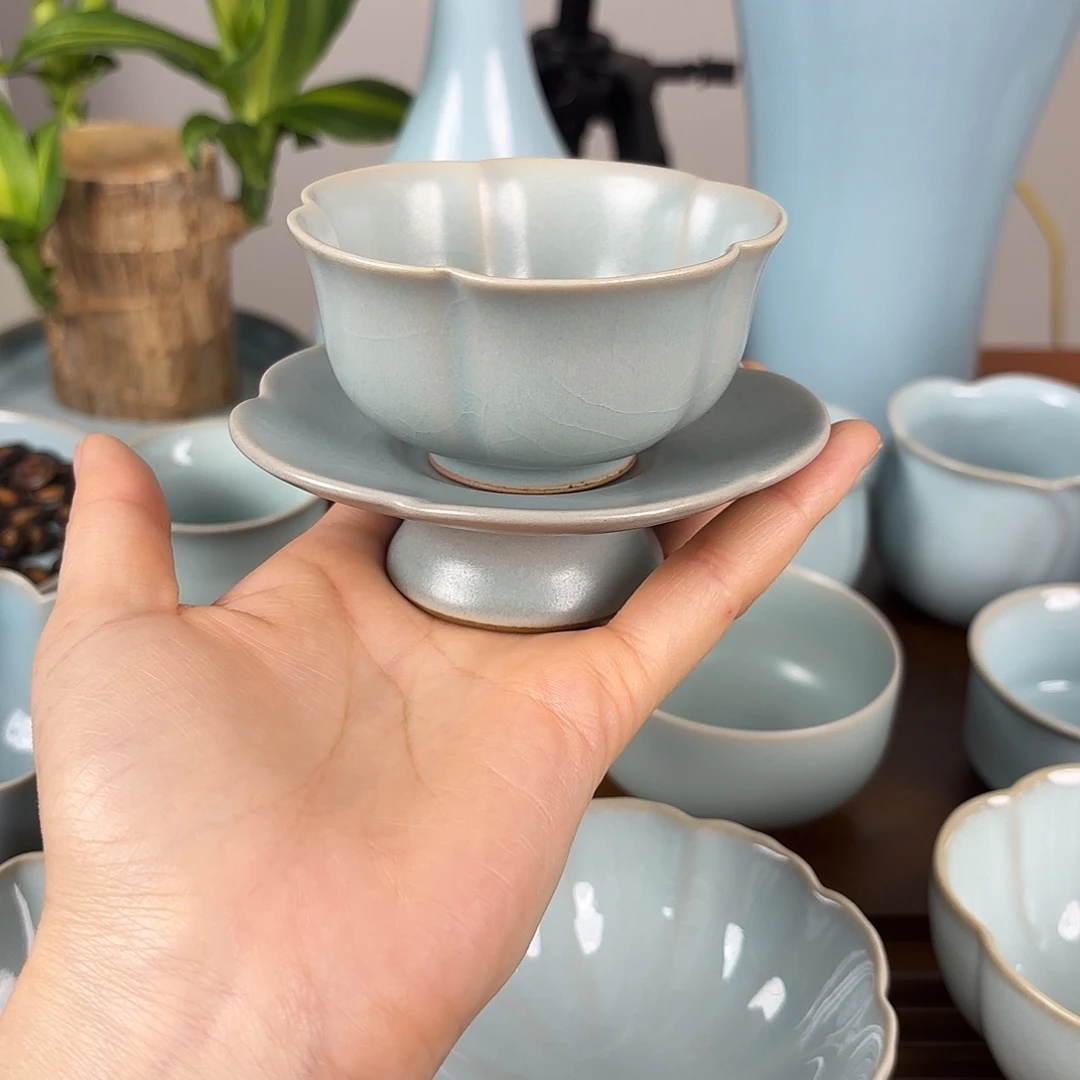 摆件仿古釉梅花套盏