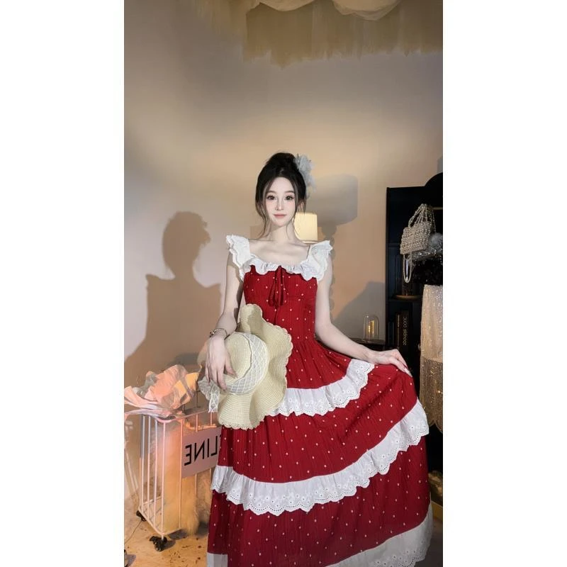 【崔】L0242夏季法式复古波点一字肩两穿小衫上衣搭配半身裙或长裙