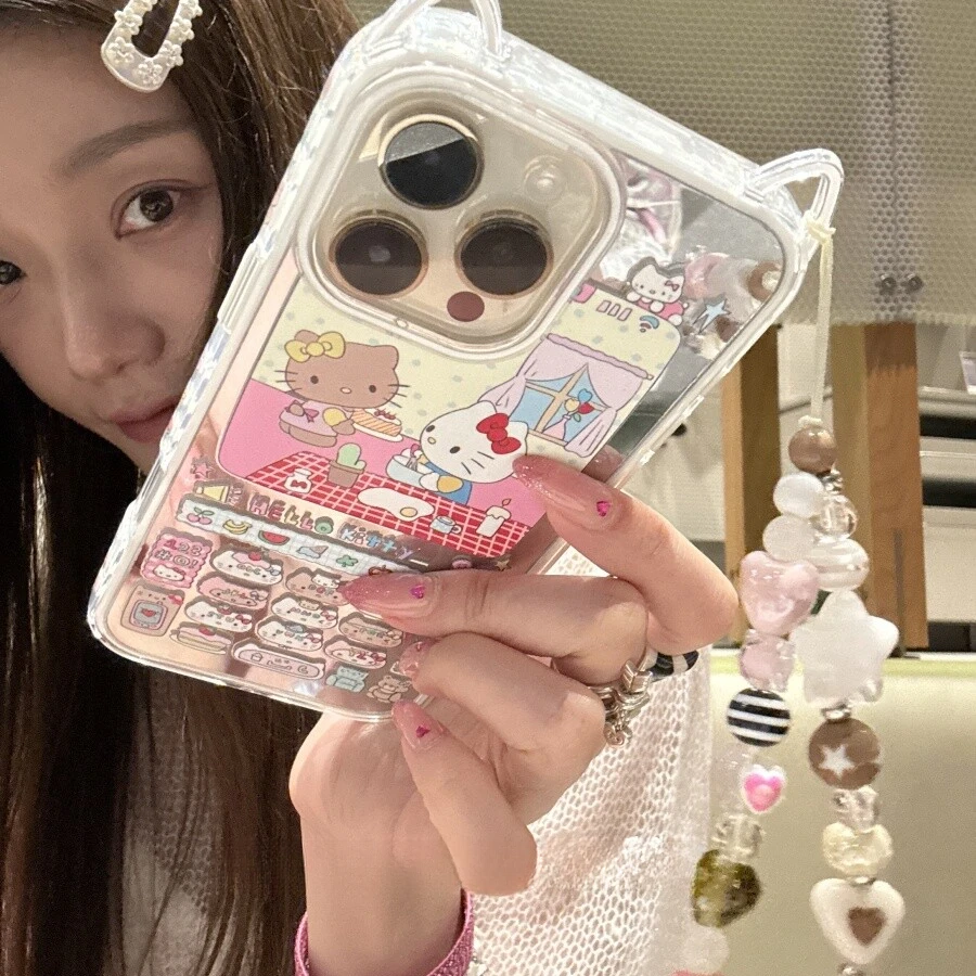 可爱甜品电话机Kitty适用iphone16promax手机壳15pro猫耳朵1413女