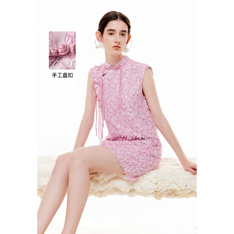 MISSCOCOON夏新中式羽毛渐变旗袍连衣裙0181