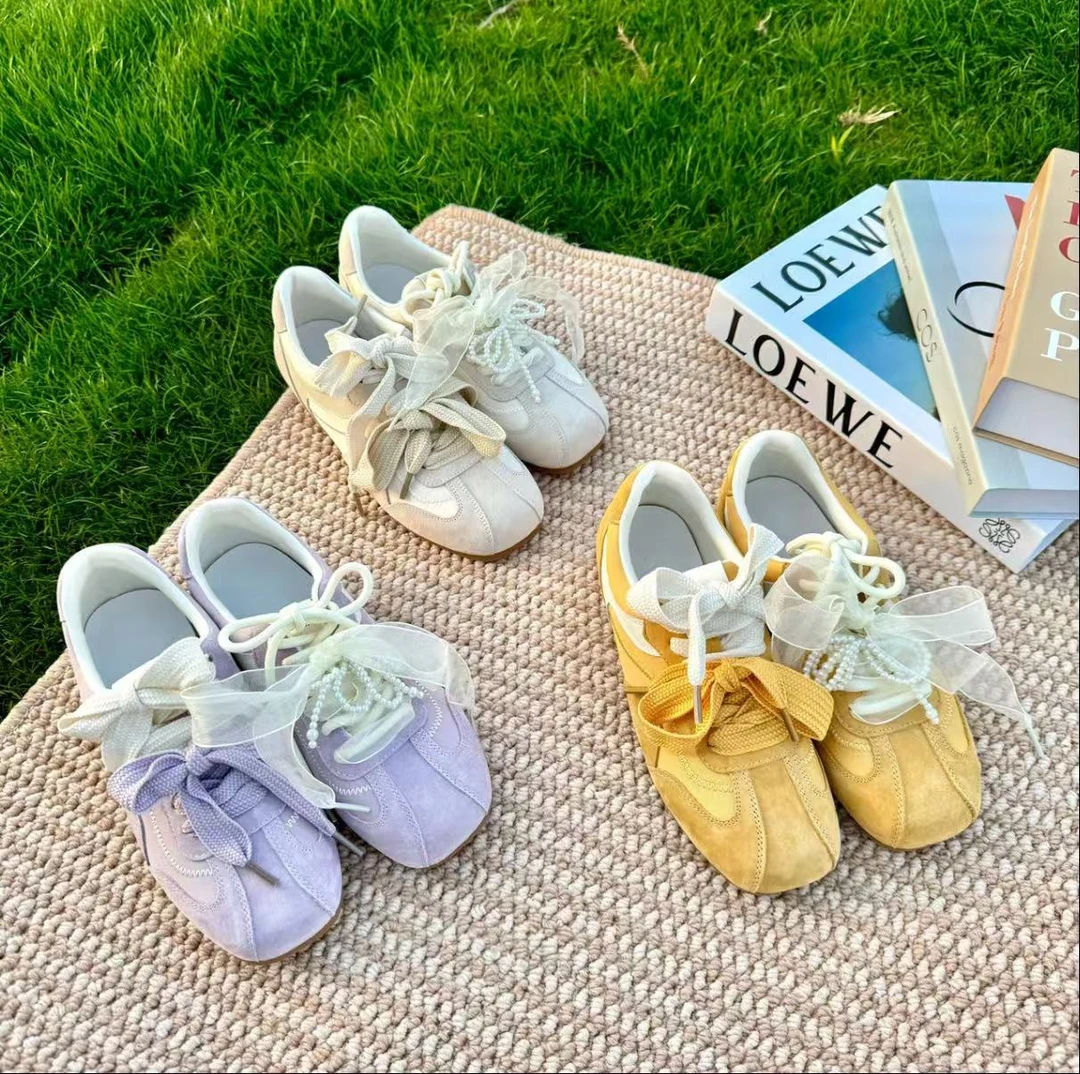 原创2025爆款德训女鞋马卡龙色小众时尚百搭户外休闲鞋透气低帮