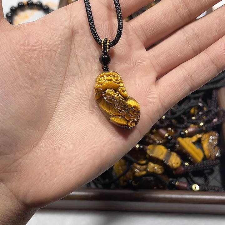 黑曜岩合金颈饰虎眼石项链