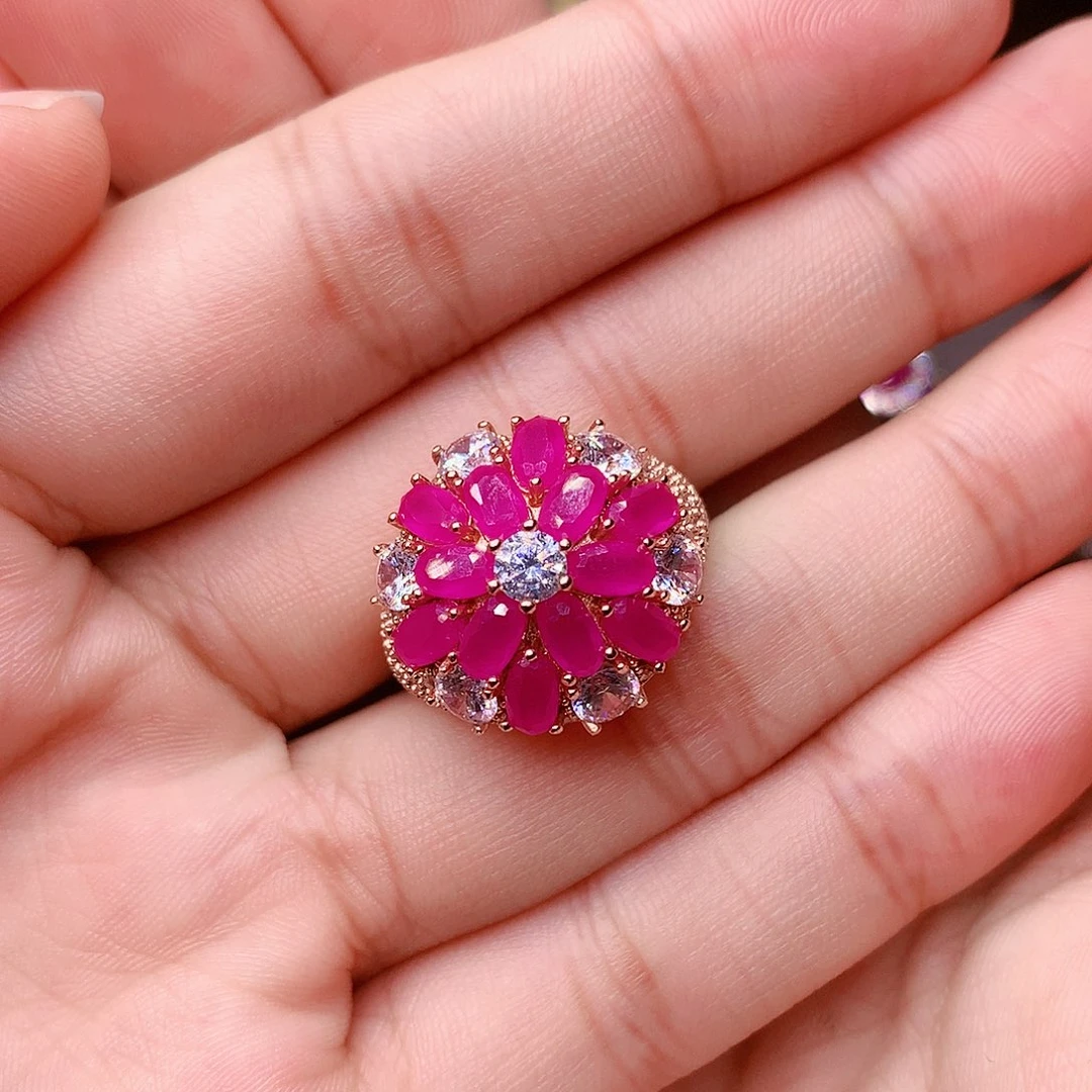 红宝石戒指银S925镶嵌