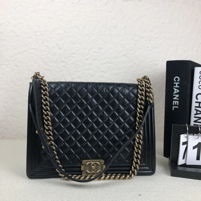 95新 Chanel/香奈儿 黑金leboy大号单肩腋下链条包底长30 17开